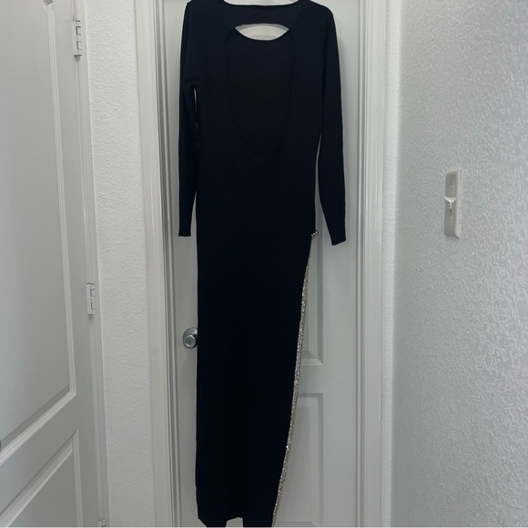 Fashion Nova Black Long Sleeve Maxi Dress w/ Rhinestone Slit XL - Picture 5 of 11